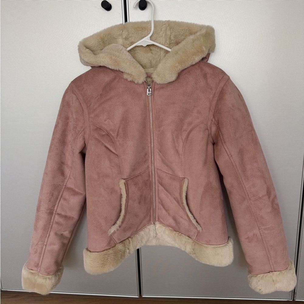 Hollister Pink Shearling Hooded Jacket